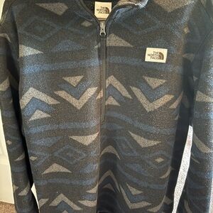 The North Face XL Men's Blue and Black Patterned Zip-Up Sweater
